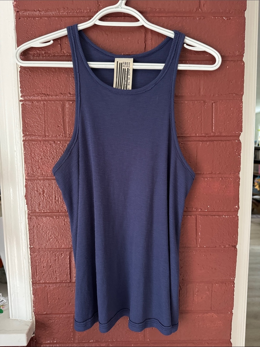 Free People Navy Ribbed Racerback Swing Tank